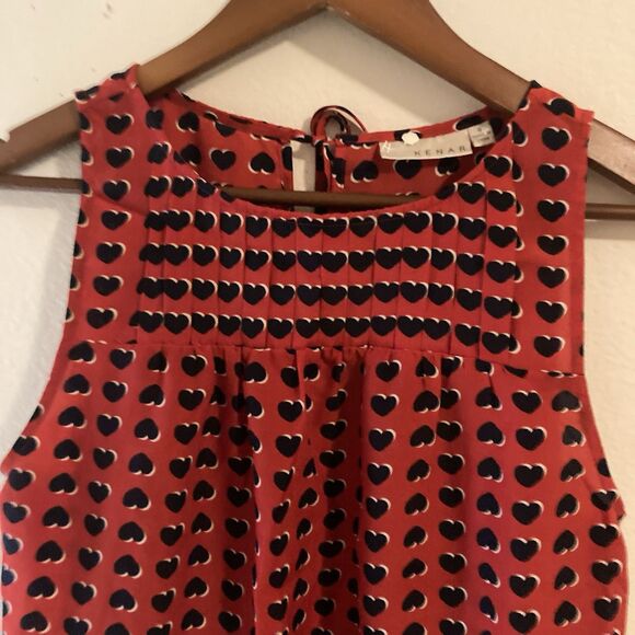 KENAR red black hearts round neck pleated sleeveless top S - Picture 2 of 7